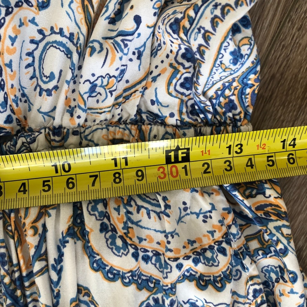 Women's Beyond The Radar Blue Paisley Cap Sleeve Hi-Low Ruffle Boho Maxi Dress L - Picture 16 of 16